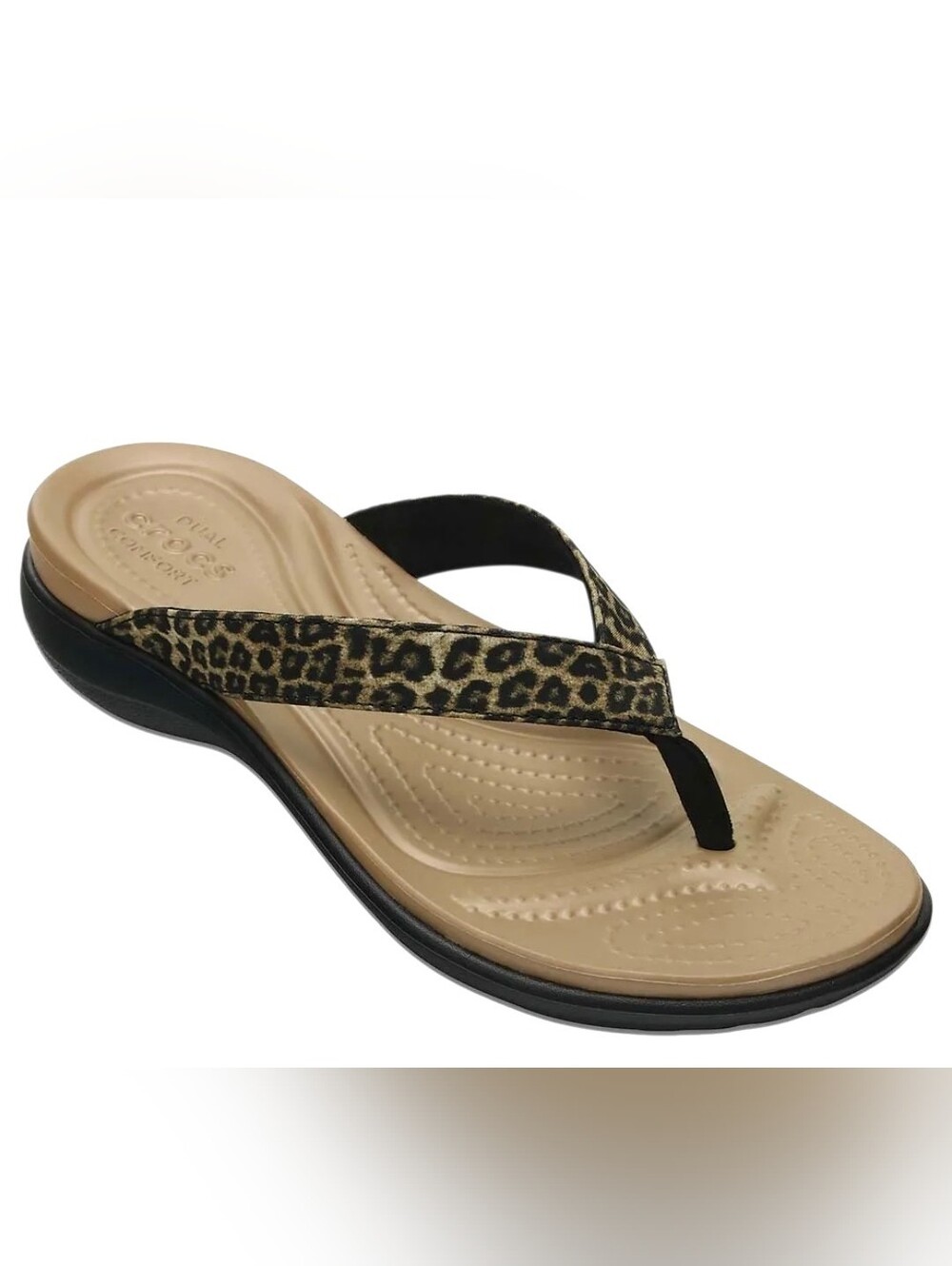 Crocs Capri Flip Flop Sandals Women's 7 Leopard Animal Print Comfort Shoes